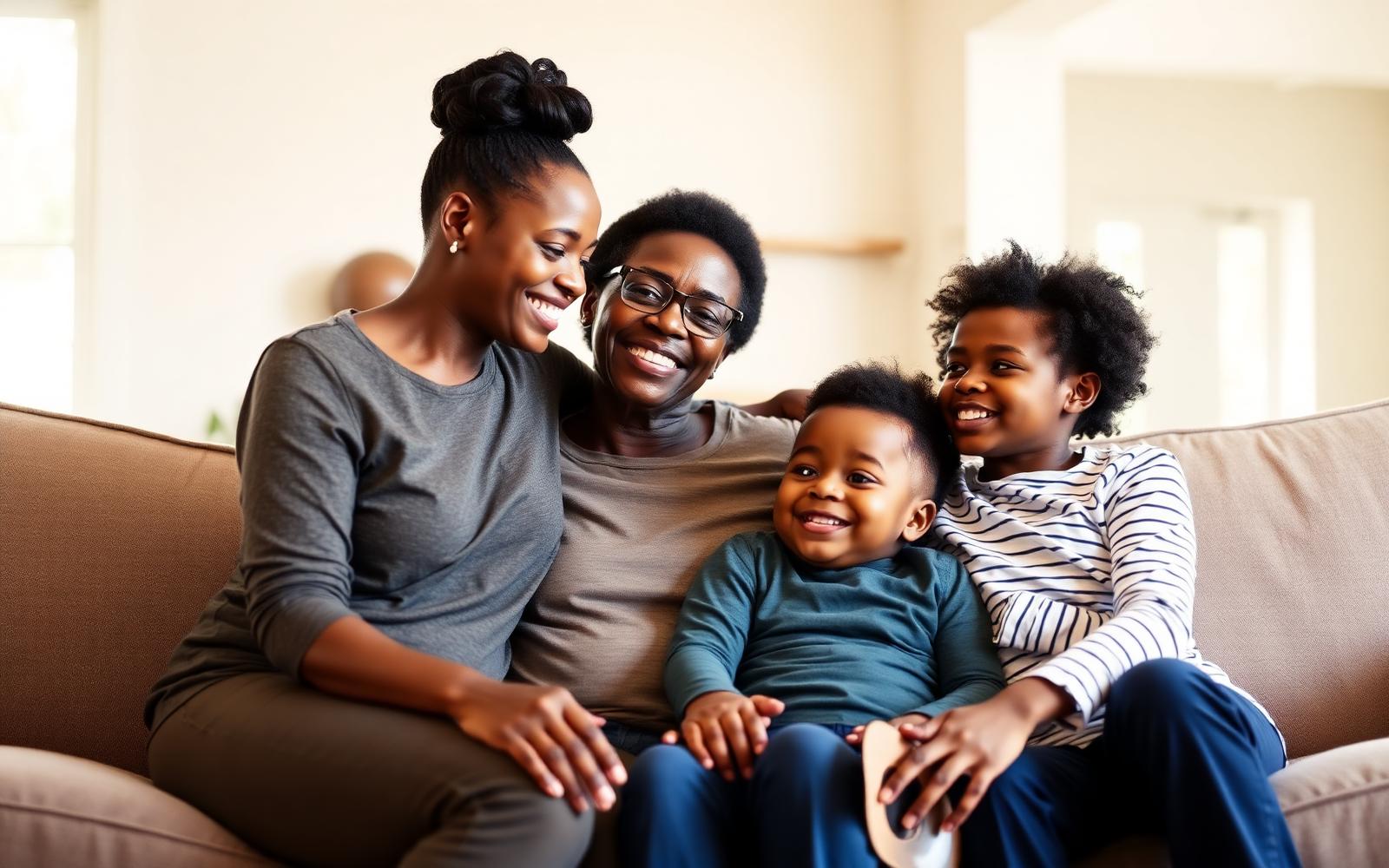 Multigenerational family sitting together at home
