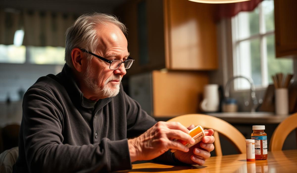Senior man reading a prescription label